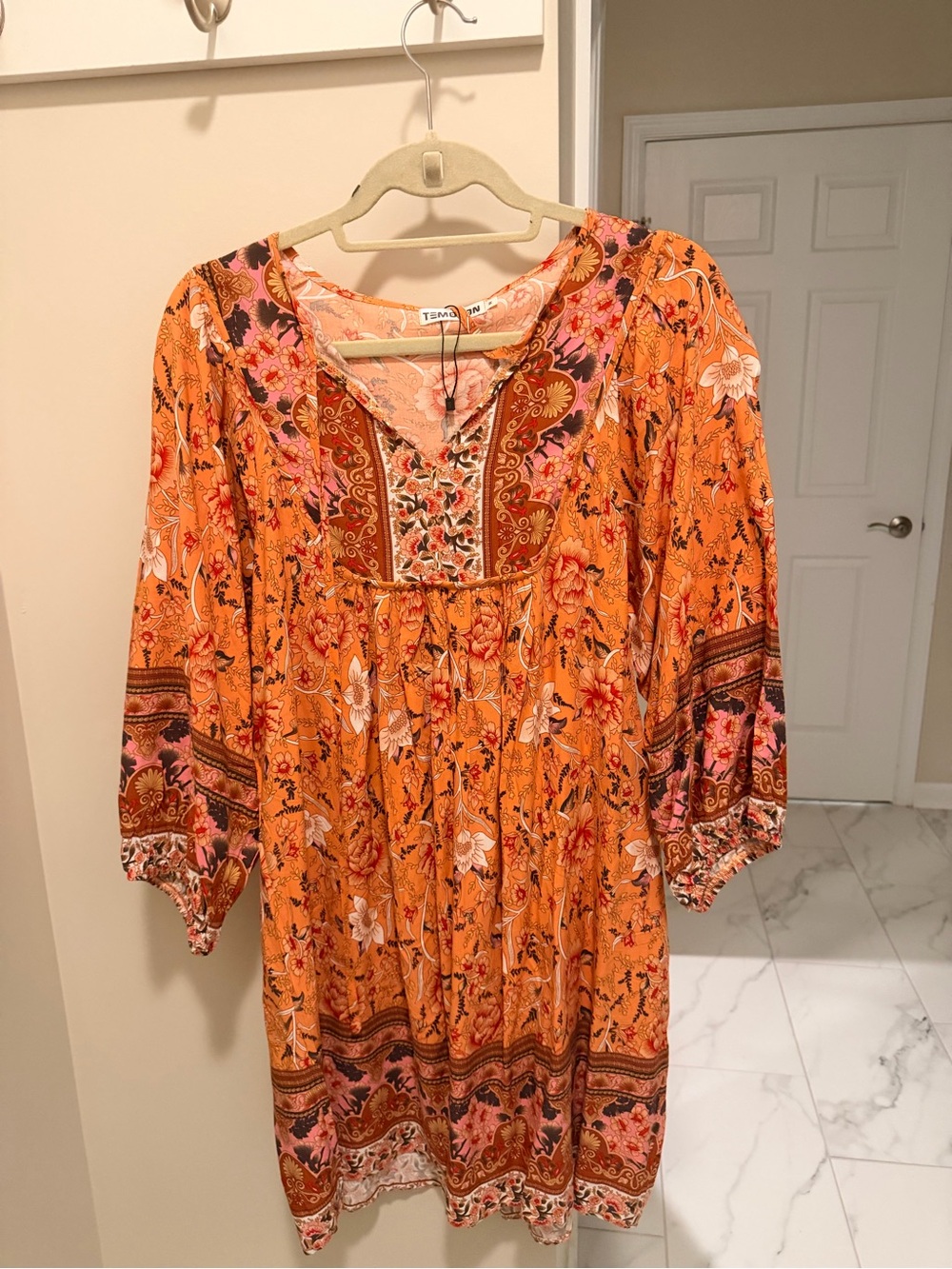 Boho Floral Orange Tunic Dress